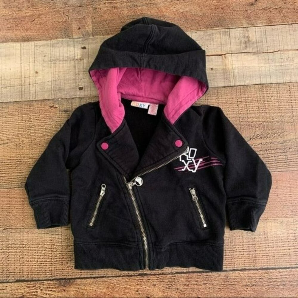 Roxy baby toddler girls size 12M biker hoodie on black and pink